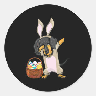 Dabbing Easter Bunny Dachshund Doxie Girls Design Classic Round Sticker