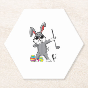 Dabbing Easter Golf Easter Bunny Rabbit Golfer Cut Paper Coaster