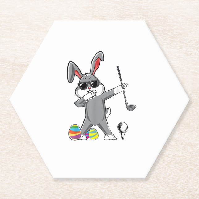 Dabbing Easter Golf Easter Bunny Rabbit Golfer Cut Paper Coaster (Front)