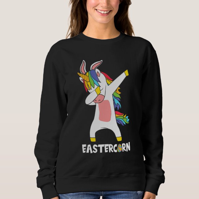 Dabbing Easter Unicorn Bunny Egg Hunting Basket Un Sweatshirt (Front)