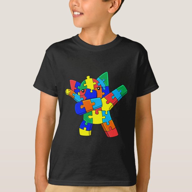 Dabbing Elephant Puzzle Pieces Autism Dab Boys Gir T-Shirt (Front)