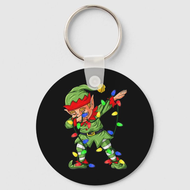 Dabbing Elf Christmas Tree Lights Boys Kids Dab Xm Key Ring (Front)