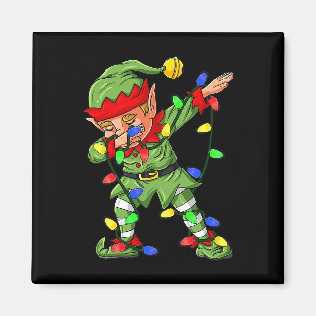 Dabbing Elf Christmas Tree Lights Boys Kids Dab Xm Magnet (Front)