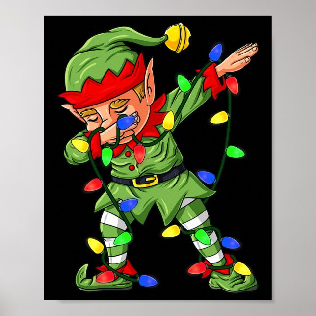 Dabbing Elf Christmas Tree Lights Boys Kids Dab Xm Poster (Front)