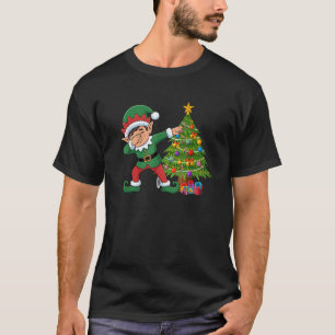Dabbing Elf Christmas Tree Lights Funny Girls Boys T-Shirt