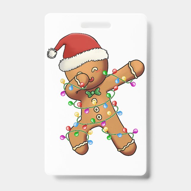 Dabbing Elf Christmas Tree Lights Xmas Family Matc ID Badge (Front)