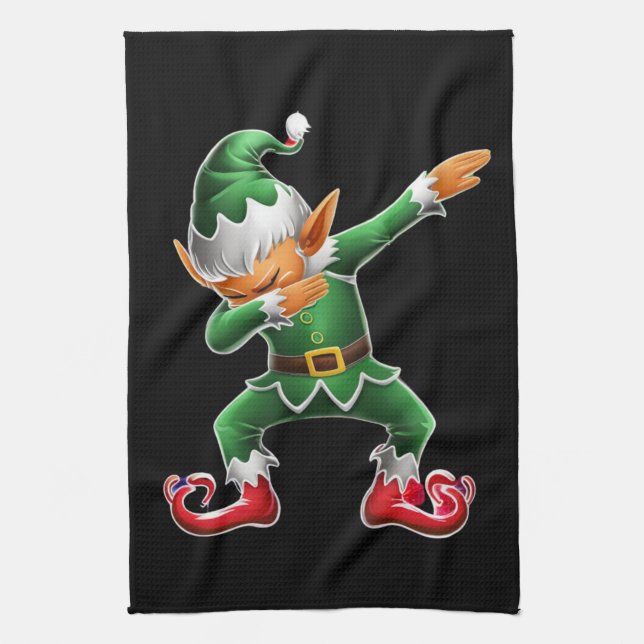 Dabbing Elf Costume Christmas Squad Xmas Tea Towel (Vertical)