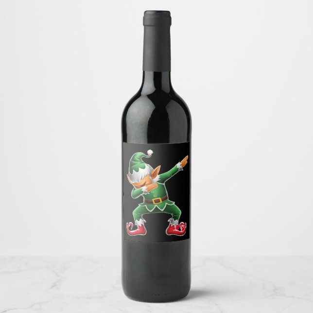Dabbing Elf Costume Christmas Squad Xmas Wine Label (Front)