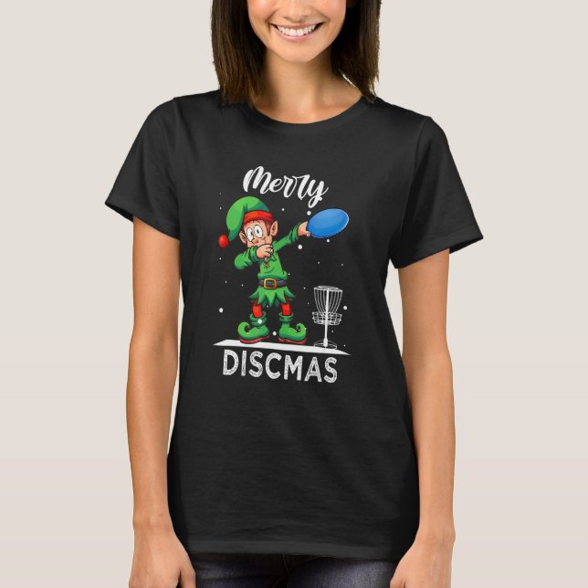 Dabbing Elf Dab Xmas Disk Golf Player Christmas T-Shirt (Front)