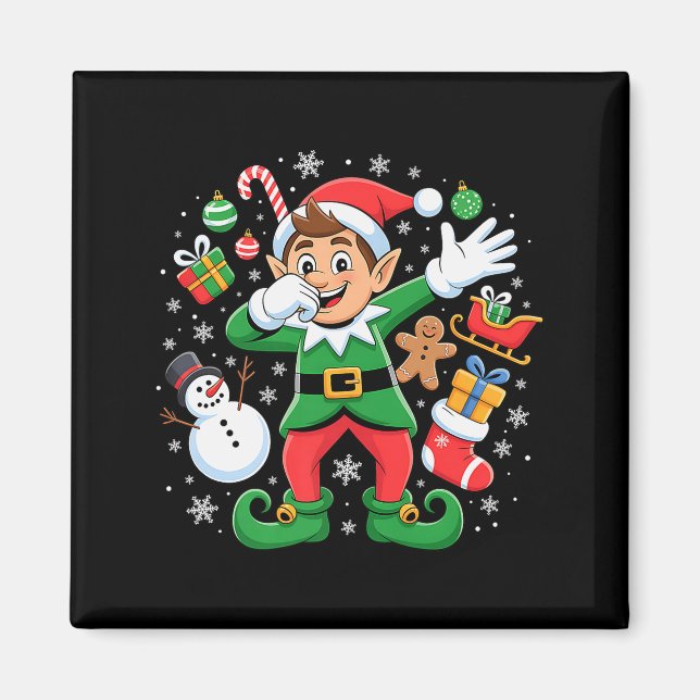 Dabbing Elf Friends Xmas Boys Girls Dabbing Christ Magnet (Front)