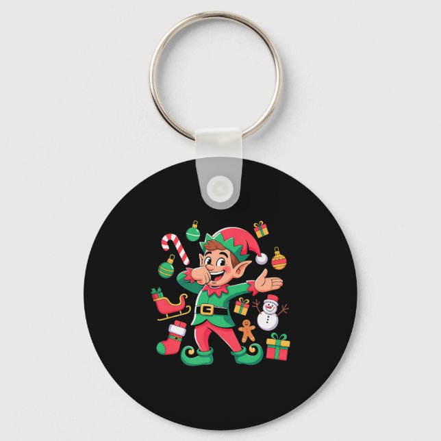 Dabbing Elf Santa Sleigh Snowman Funny Dabbing Chr Key Ring (Front)