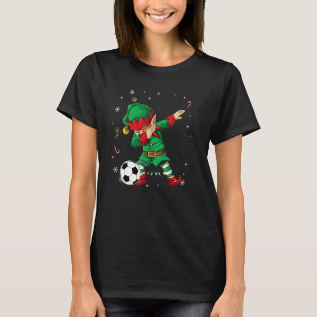 Dabbing Elf Soccer   for Boys Girls Christmas Tree T-Shirt (Front)