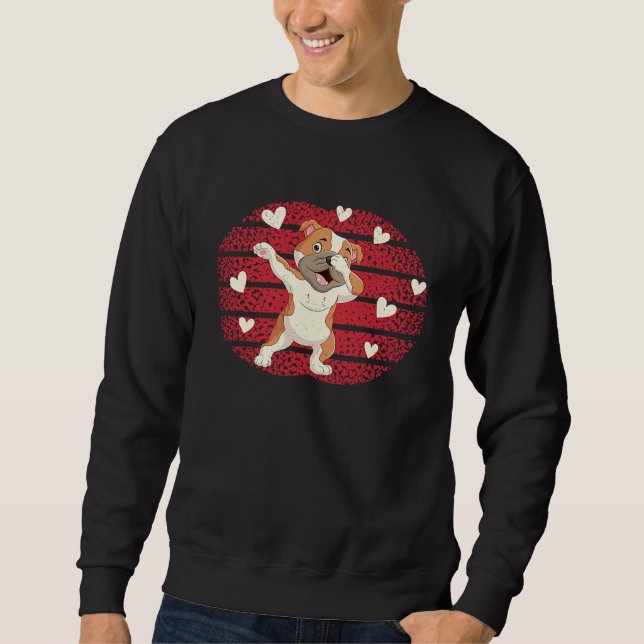 Dabbing English Bulldog Heart Valentine's Day Love Sweatshirt (Front)