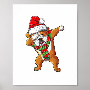 Dabbing English Bulldog Santa Christmas Gifts Kids Poster