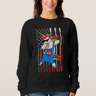Dabbing Fishing Unicorn  Funny American Flag Cute  Sweatshirt