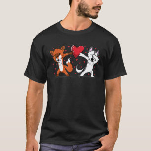 Dabbing Fox Husky Dog Heart Funny Valentines Day   T-Shirt