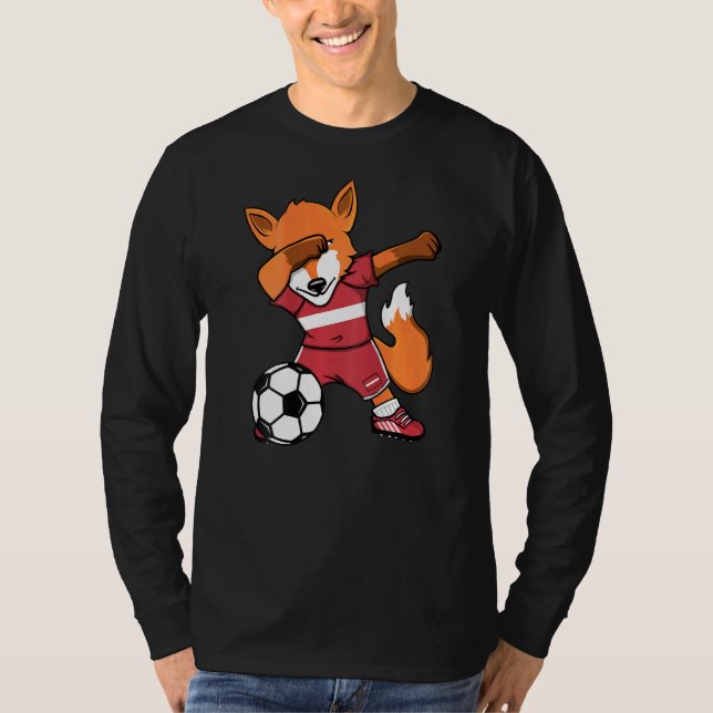 Dabbing Fox Latvia Soccer Fans Jersey Latvian Foot T-Shirt (Front)