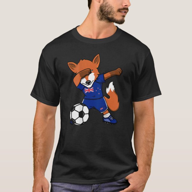 Dabbing Fox New Zealand Soccer Fans Jersey Footbal T-Shirt (Front)