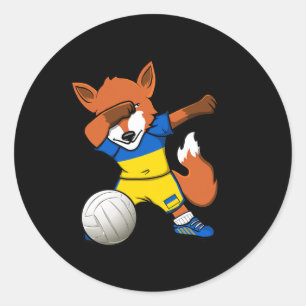 Dabbing Fox Ukraine Volleyll Fans Jersey Ukrainian Classic Round Sticker