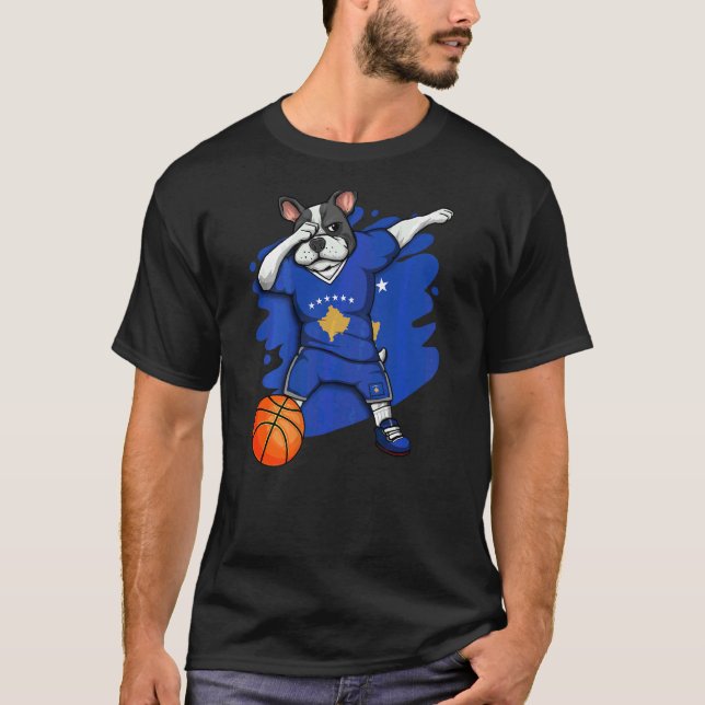 Dabbing French Bulldog Kosovo Basketball Fan Jerse T-Shirt (Front)