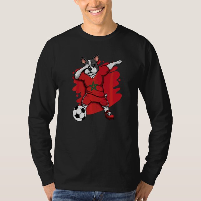 Dabbing French Bulldog Morocco Soccer Fans Jersey  T-Shirt (Front)