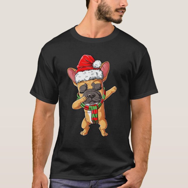 Dabbing French Bulldog Santa Christmas Gifts Kids  T-Shirt (Front)