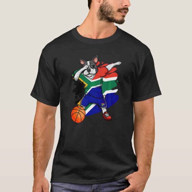 Dabbing French Bulldog South Africa Basketball Fan T-Shirt (Front)