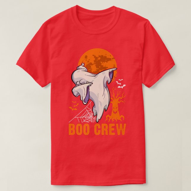 Dabbing Ghost, Halloween, Orange Moon, Boo Crew 15 T-Shirt (Design Front)