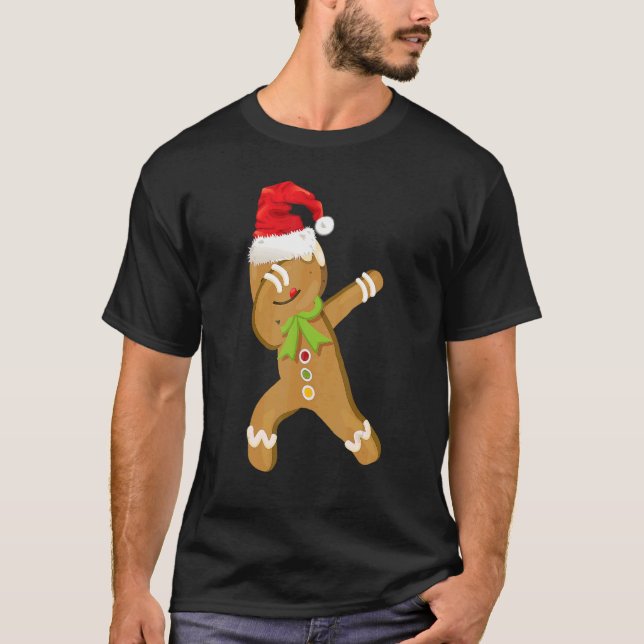 Dabbing Gingerbread Christmas Pajama Santa Hat Kid T-Shirt (Front)