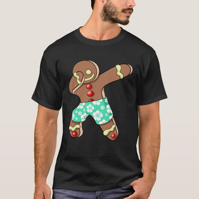 Dabbing Gingerbread Man Xmas Boy Christmas In July T-Shirt (Front)