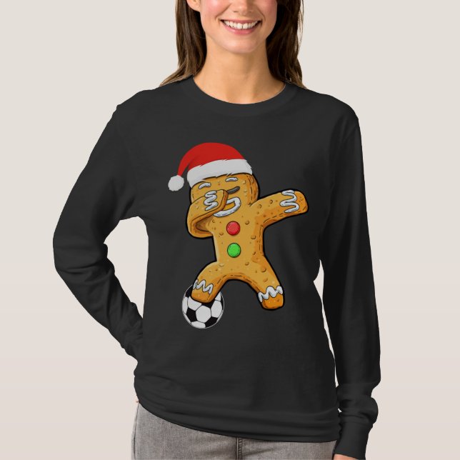 Dabbing Gingerbread Santa Soccer Christmas Pajama T-Shirt (Front)