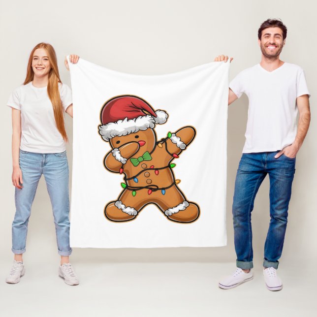 Dabbing Gingerbread Tree Light Christmas Fleece Blanket (In Situ)