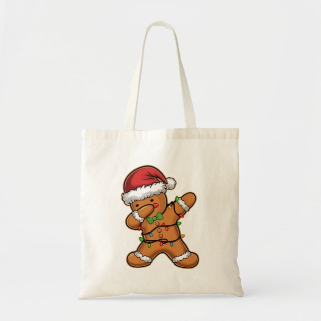 Dabbing Gingerbread Tree Light Christmas Tote Bag (Front)