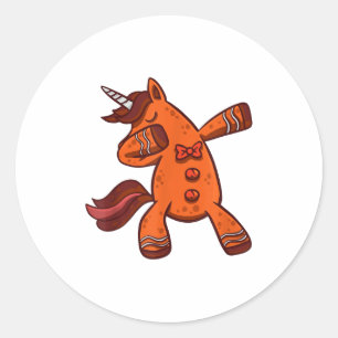 Dabbing Gingerbread Unicorn Cookie Christmas Classic Round Sticker