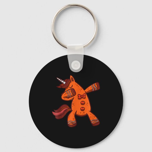 Dabbing Gingerbread Unicorn Cookie Christmas  Key Ring (Front)