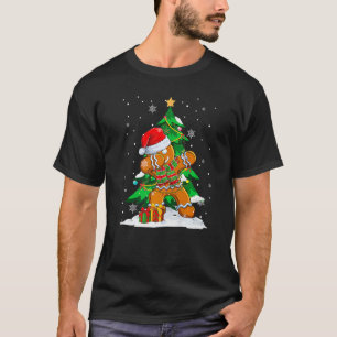 Dabbing Gingerbread Xmas Tree Lights Merry Christm T-Shirt