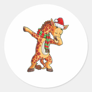 Dabbing Giraffe Santa T Shirt Christmas Kids Boys Classic Round Sticker