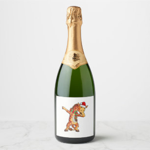 Dabbing Giraffe Santa T Shirt Christmas Kids Boys Sparkling Wine Label