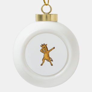 Dabbing Giraffe Vintage Engraving T-Shirt Design_1 Ceramic Ball Christmas Ornament
