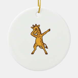 Dabbing Giraffe Vintage Engraving T-Shirt Design_1 Ceramic Tree Decoration