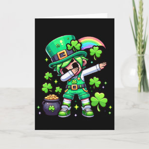 Dabbing Girl Leprechaun St. Patricks Day Rainbow C Card