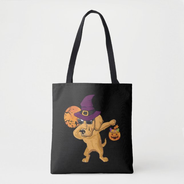 Dabbing Golden Retriever Dog Halloween Gift Tote Bag (Front)