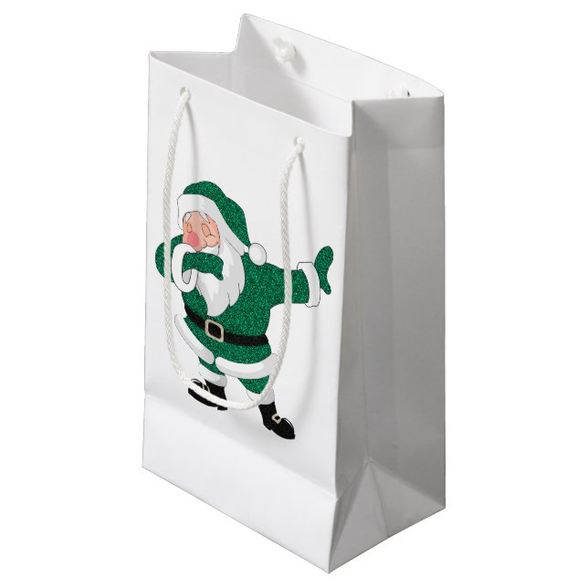 Dabbing Green Santa Claus | Fun Holiday XMAS Humou Small Gift Bag (Front Angled)