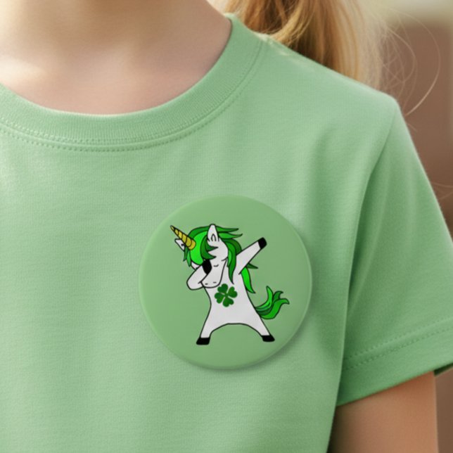 Dabbing Green Unicorn St. Patrick's day Clover 10 Cm Round Badge (Creator Uploaded)