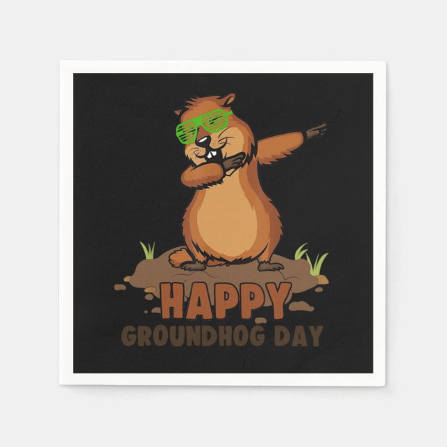 Dabbing Groundhog Lovers Happy Groundhog Day T-Shi Napkin (Front)