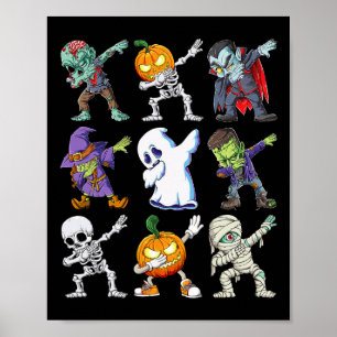 Dabbing Halloween Boys Skeleton Zombie Scary Pumpk Poster