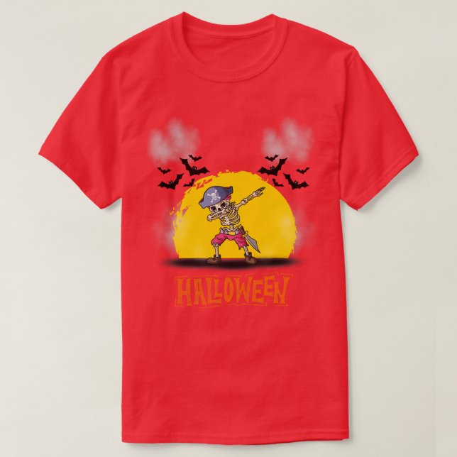 Dabbing Halloween Boys Skeleton Zombie Scary Pumpk T-Shirt (Design Front)