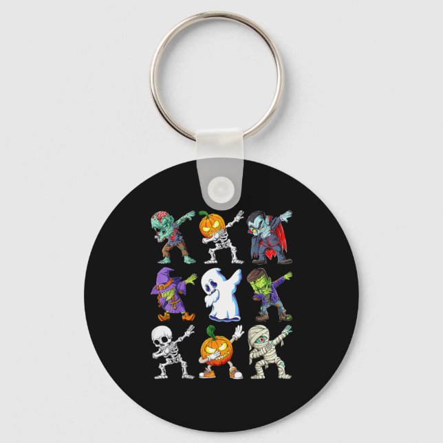 Dabbing Halloween Boys Skeleton Zombie Y Pumpkin M Key Ring (Front)