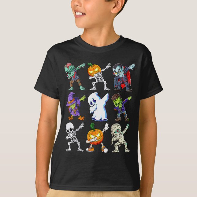 Dabbing Halloween Boys Skeleton Zombie Y Pumpkin M T-Shirt (Front)