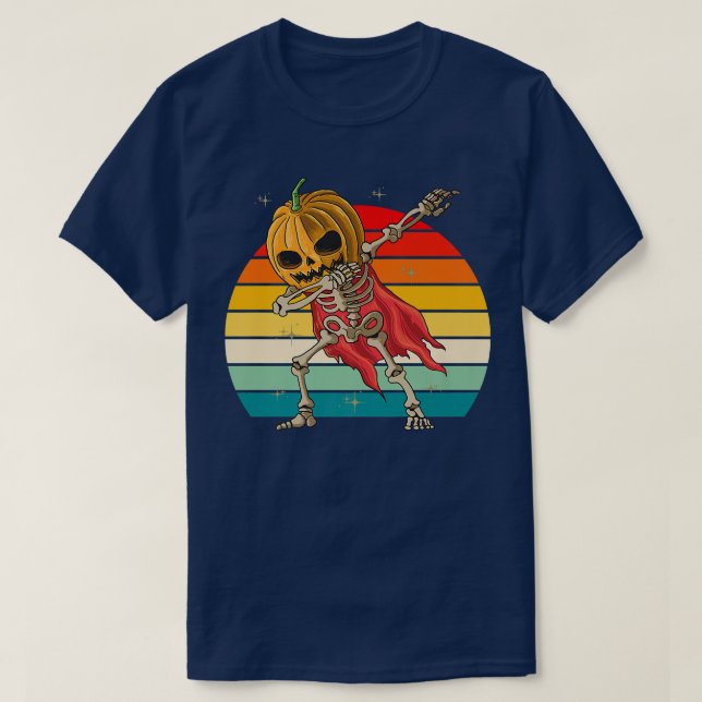 Dabbing Halloween JackoLantern Skeleton Pumpkin Re T-Shirt (Design Front)